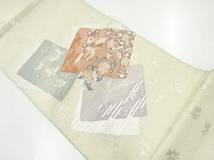 リサイクル　色紙に花鳥・蝶模様織出し袋帯